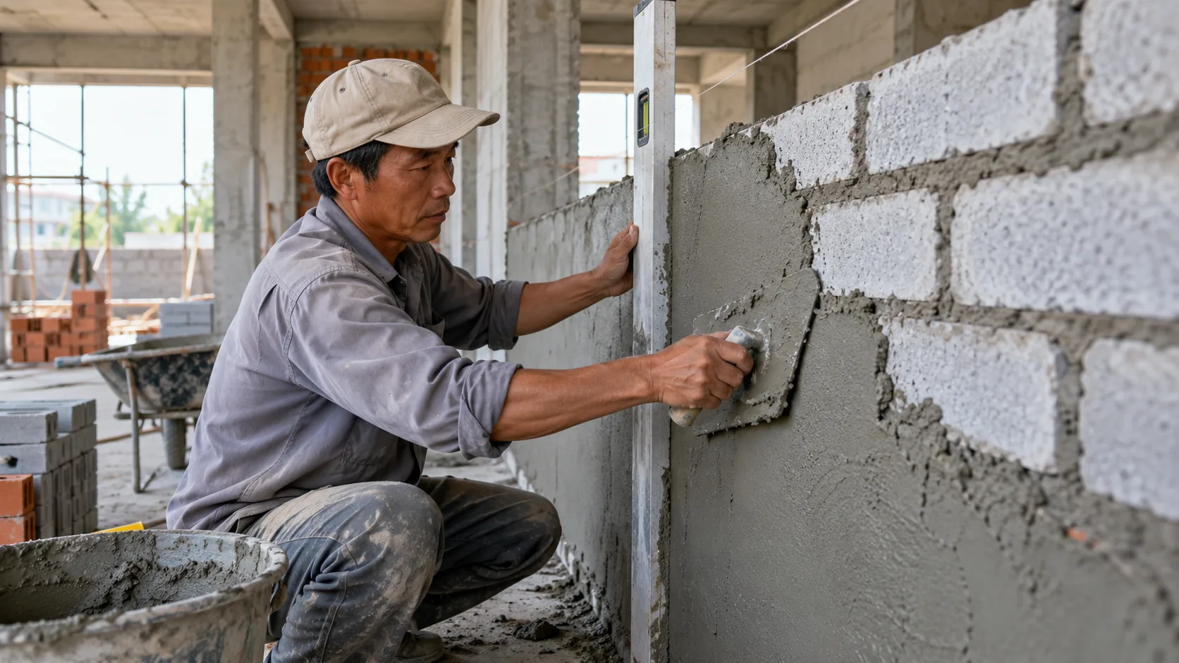 Minh họa AI: Thợ xây và tô trát tường