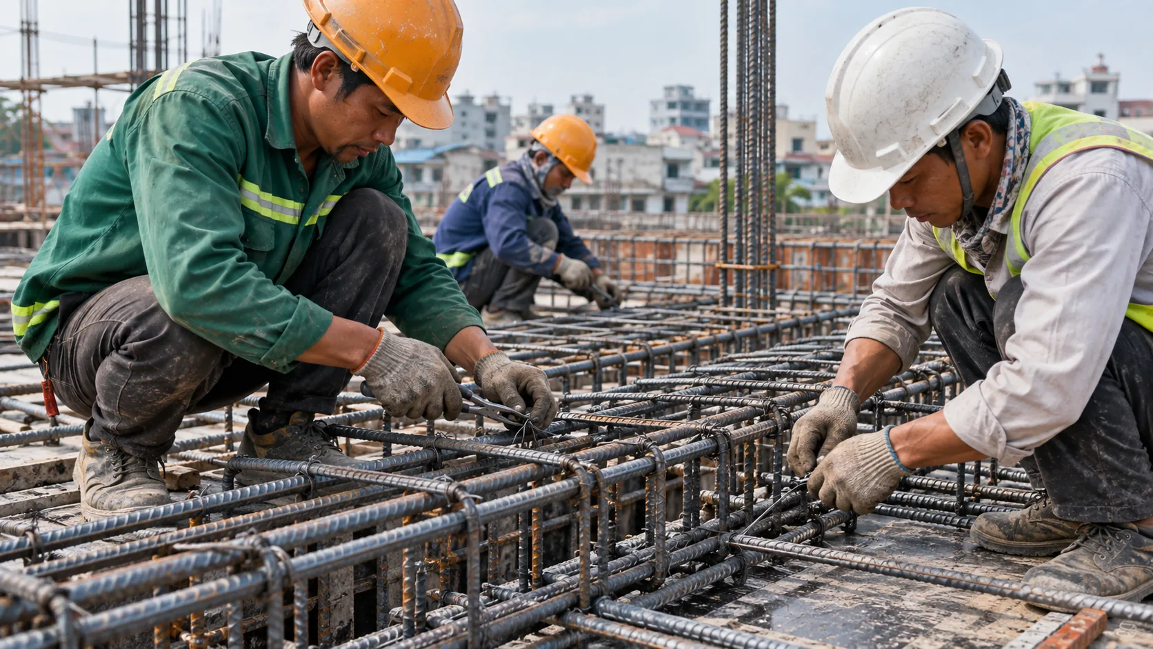 Minh họa AI: Thợ thi công lắp dựng cốt thép sàn